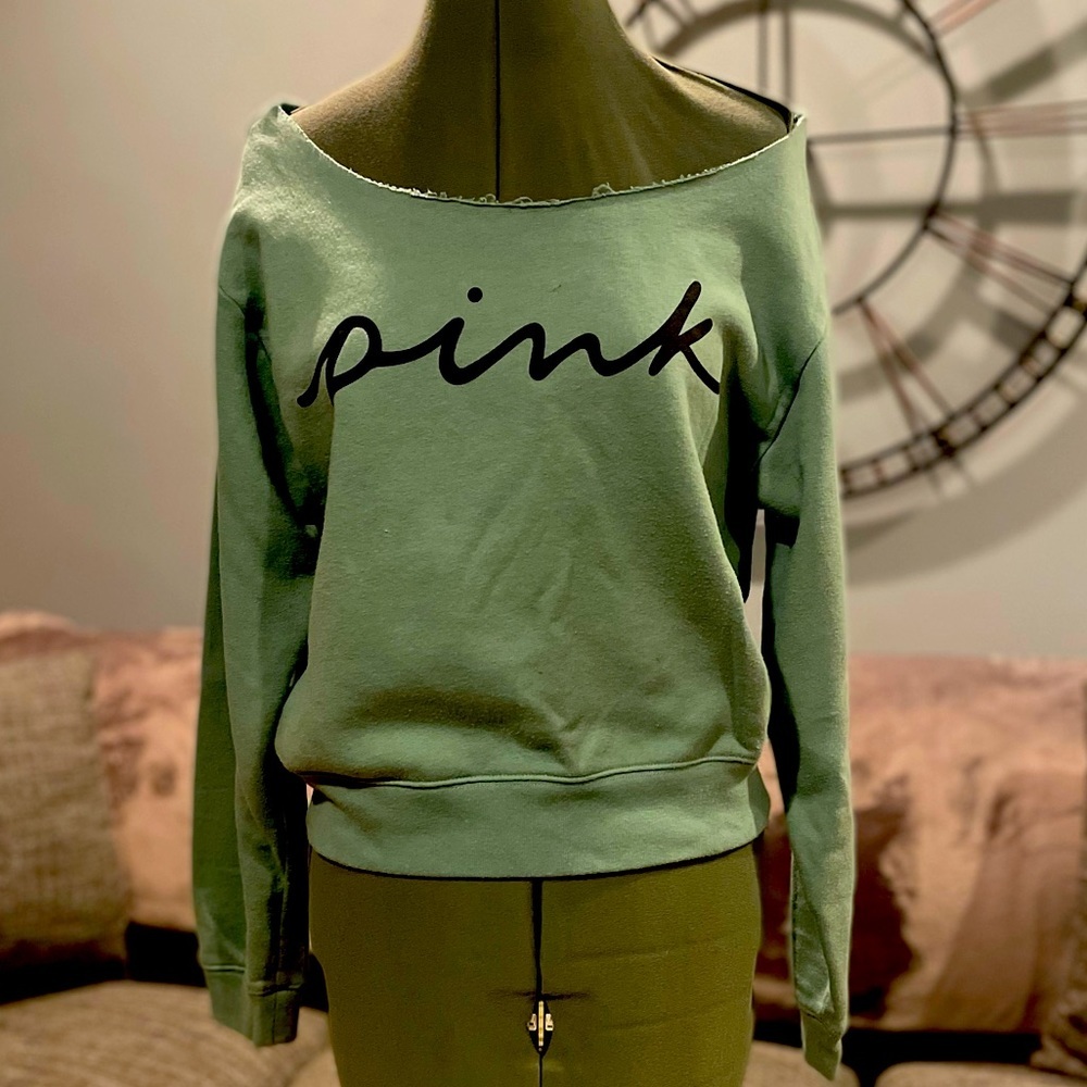 PINK Victoria Secret Sage Green cropped sweatshirt